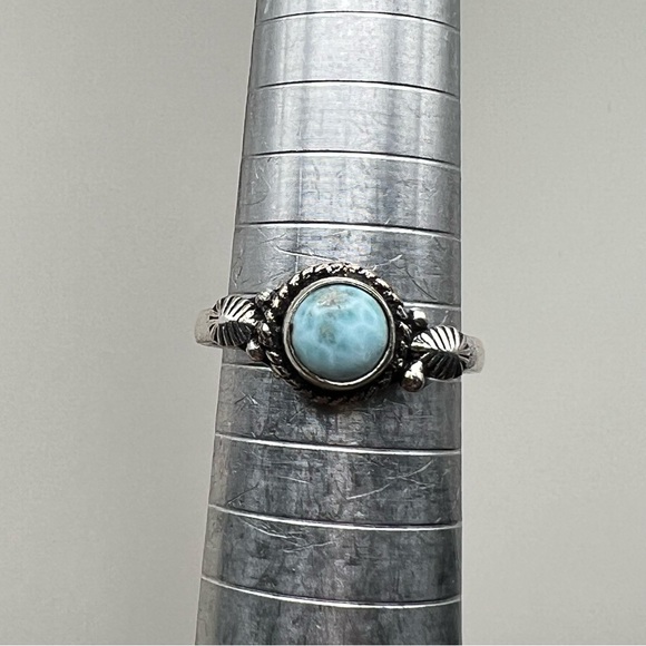 New Blue Larimar Stone Boho Silver Overlay Ring Size 7.5 - Picture 7 of 8